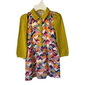 Multicolor Dress with Polka Dot Sleeves